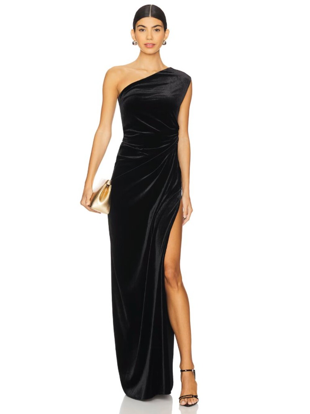 Maria Lucia Hohan Dorothea Gown in Black Velvet One Shoulder Maxi Dress